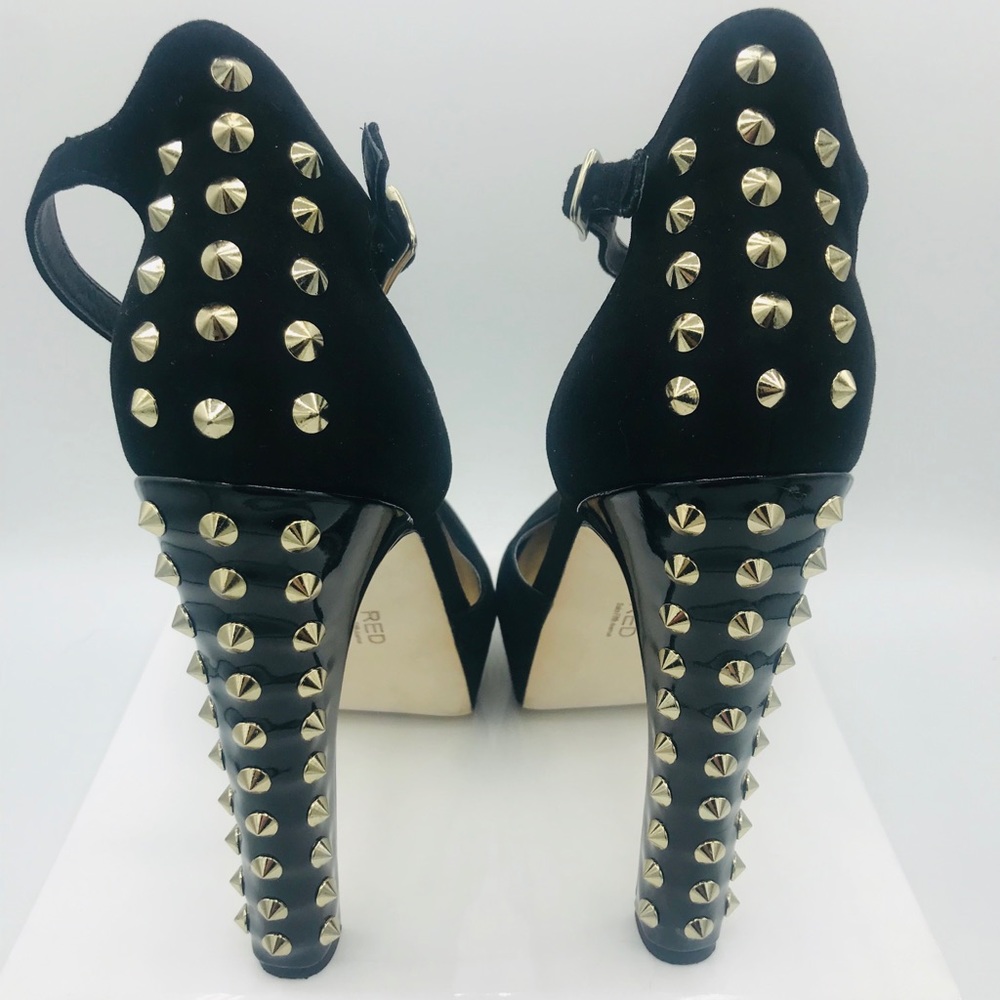 Saks Fifth Avenue RED gold studded shoes.